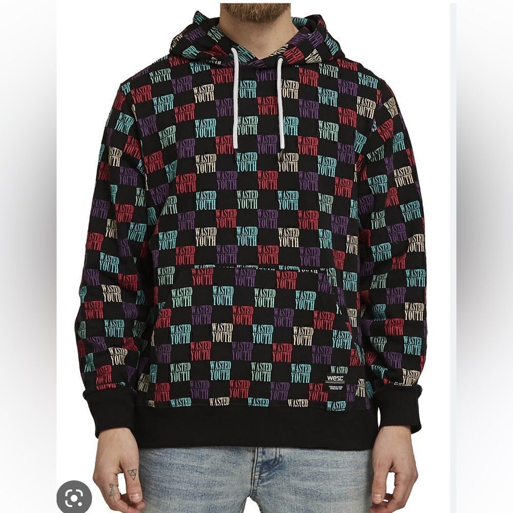 EXCELLENT CONDITION MEN’S WESC FLEECE HOODIE SWEATSHIRT “WASTED YOUTH” MEDIUM